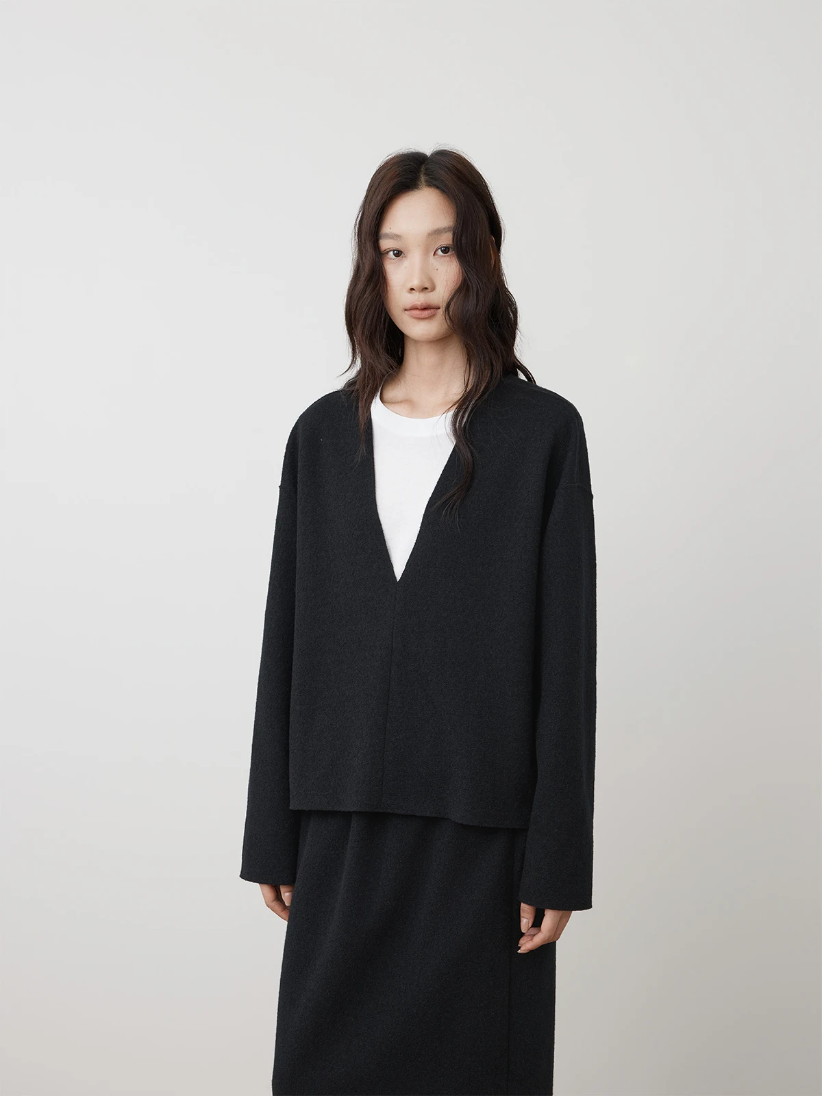

Faionable Layered Long Sve Deep V-Ne Turtle Ba Top mat Lazy Sle Women's Knitted Wool Blend Casual Wear