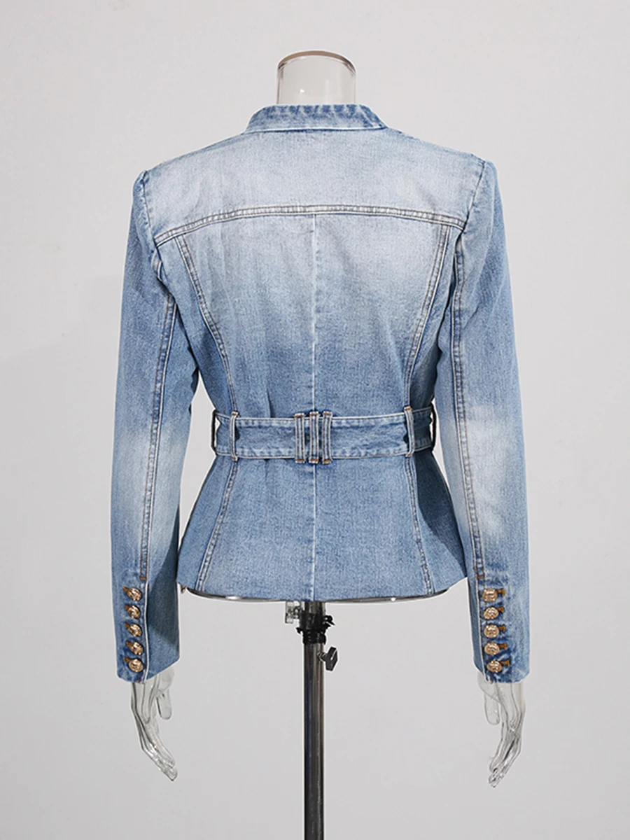 CHICEVER Blau Gespleißt Schärpen Jacke Weibliche V-ausschnitt Langarm Abnehmen Büro Pendeln frauen Jacken Herbst Mode Neue Stil