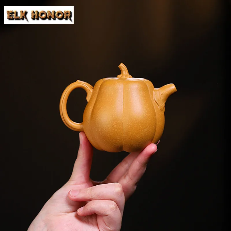 220ml High-end Yixing Purple Clay Teapots Master Handmade Pumpkin Pot Raw Ore Golden Section Mud Kettle Chinese Zisha Tea Set