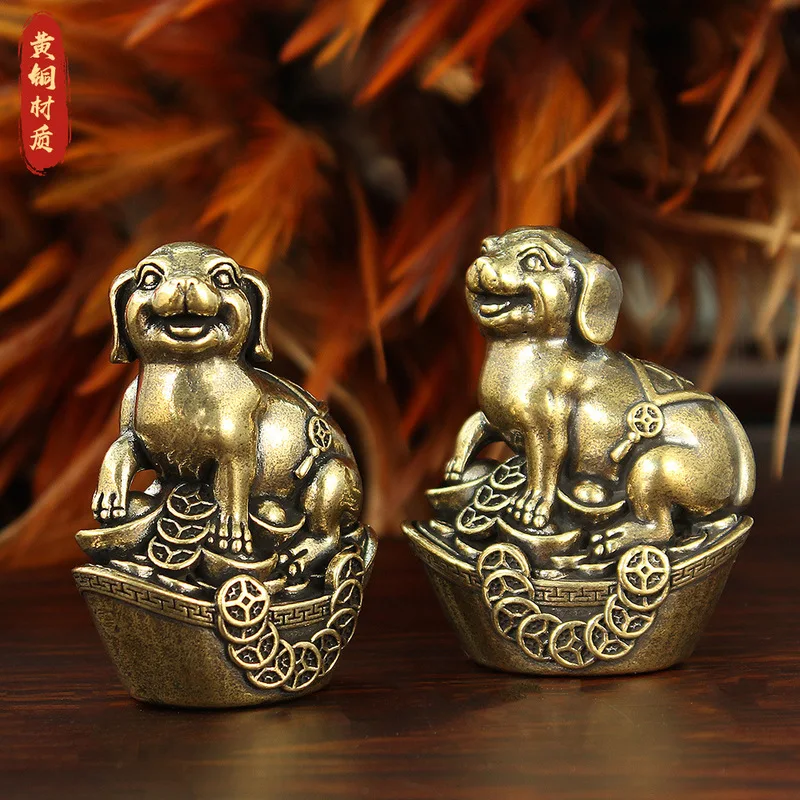 Brass ingot , lucky , zodiac figurine, pure copper dog, creative office and tea table decoration, handicraft