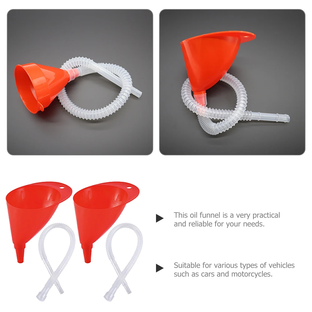 

2 Sets Oil Funnel Plastic Long Neck Transparent Hose Slanted Spout Large Capacity Fuel Additive Washer Fluid Car Motorcycle