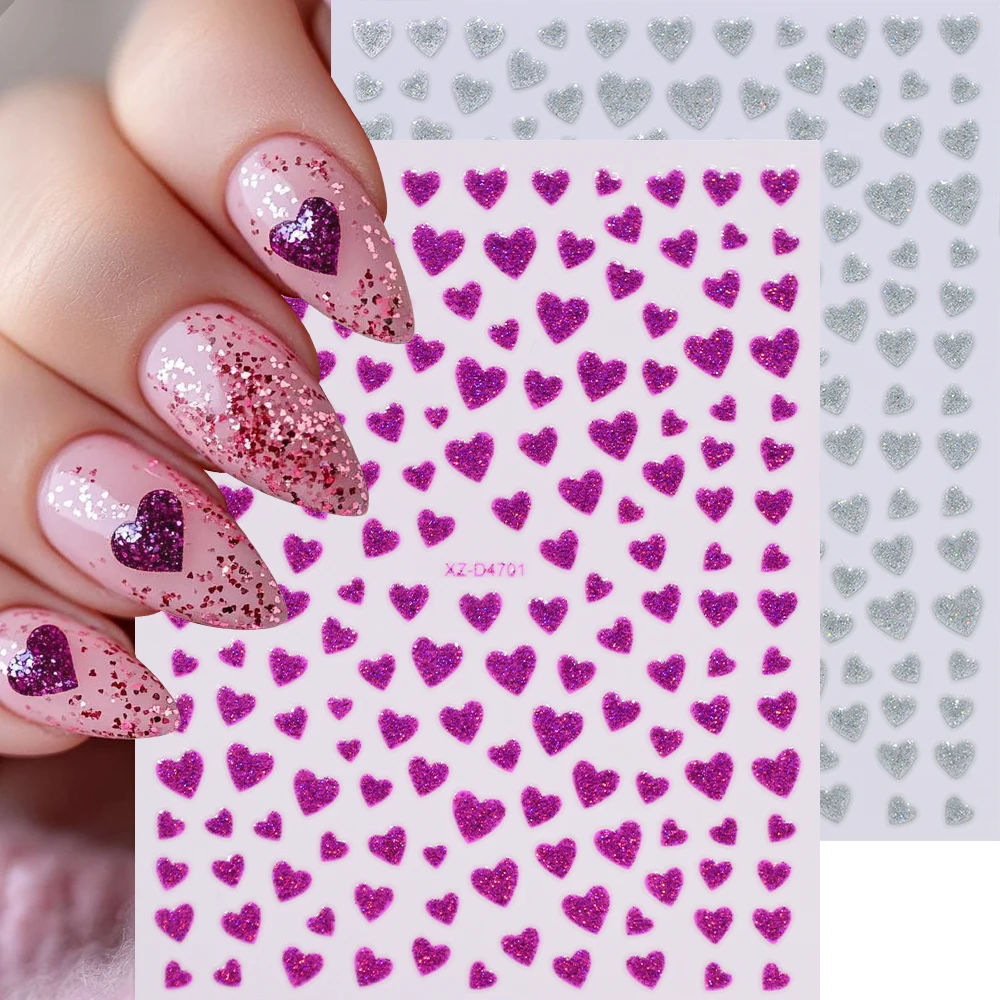 5 Farben 3D Valentinstag Glitzer Liebe-Herz Nagelaufkleber Herz Selbstklebender Nagelaufkleber Süße Liebe Maniküre Dekoration Schieber