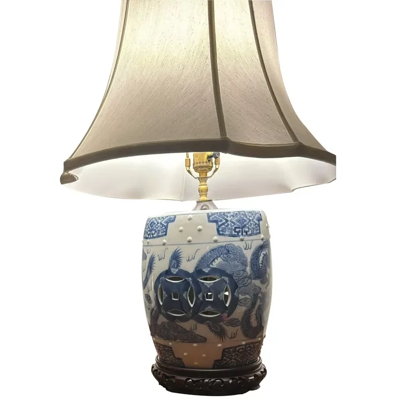 Large Ceramic Table Lamp with Dome Shade Luxury Electric Standing Light Traditional Home Decor Vase Style Floor Lamp for