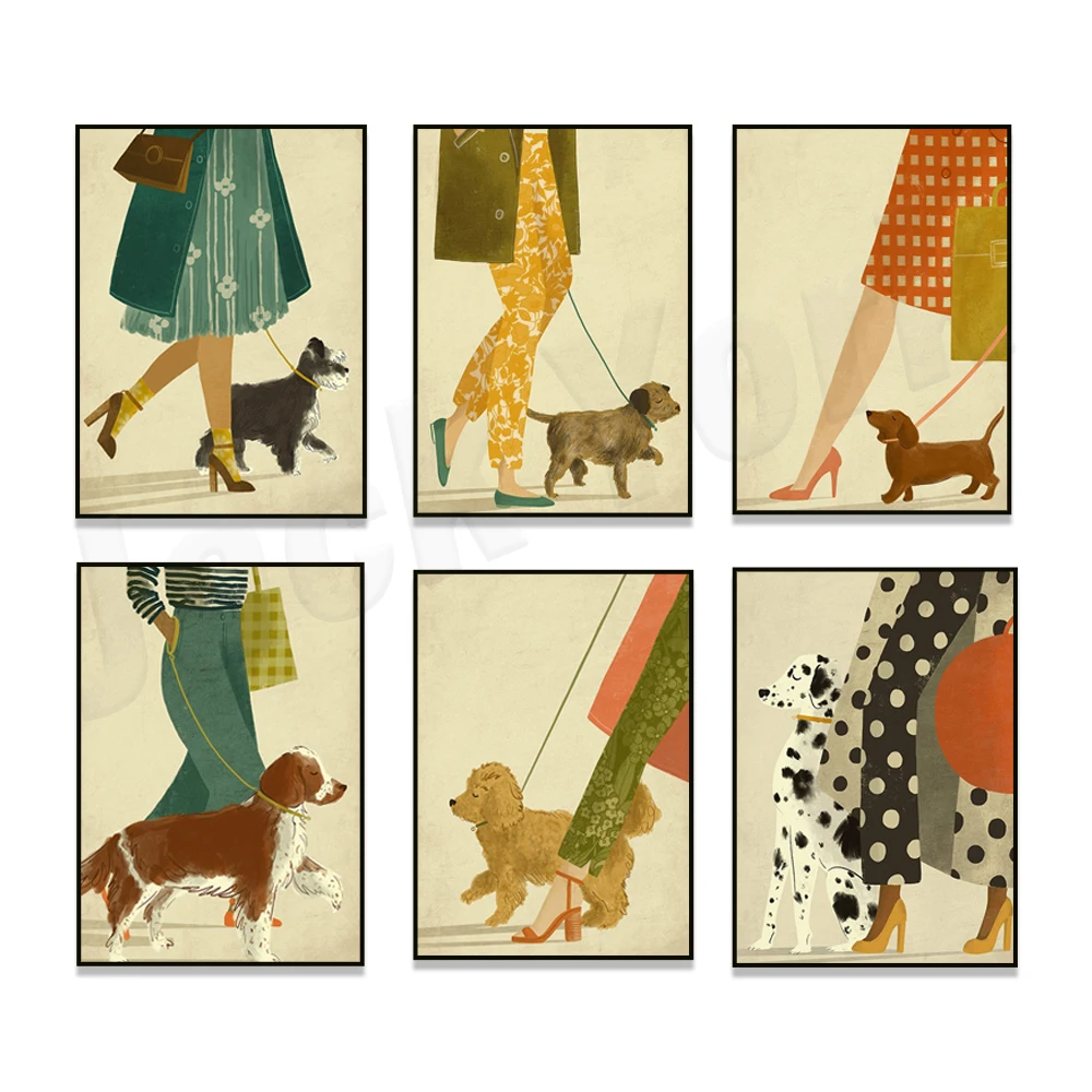 Border terrier, schnauzer en miniatura, spaniel de springer galés, perro salchicha, dibujo dálmata, arte caminante para perros, cartel de amor para perros