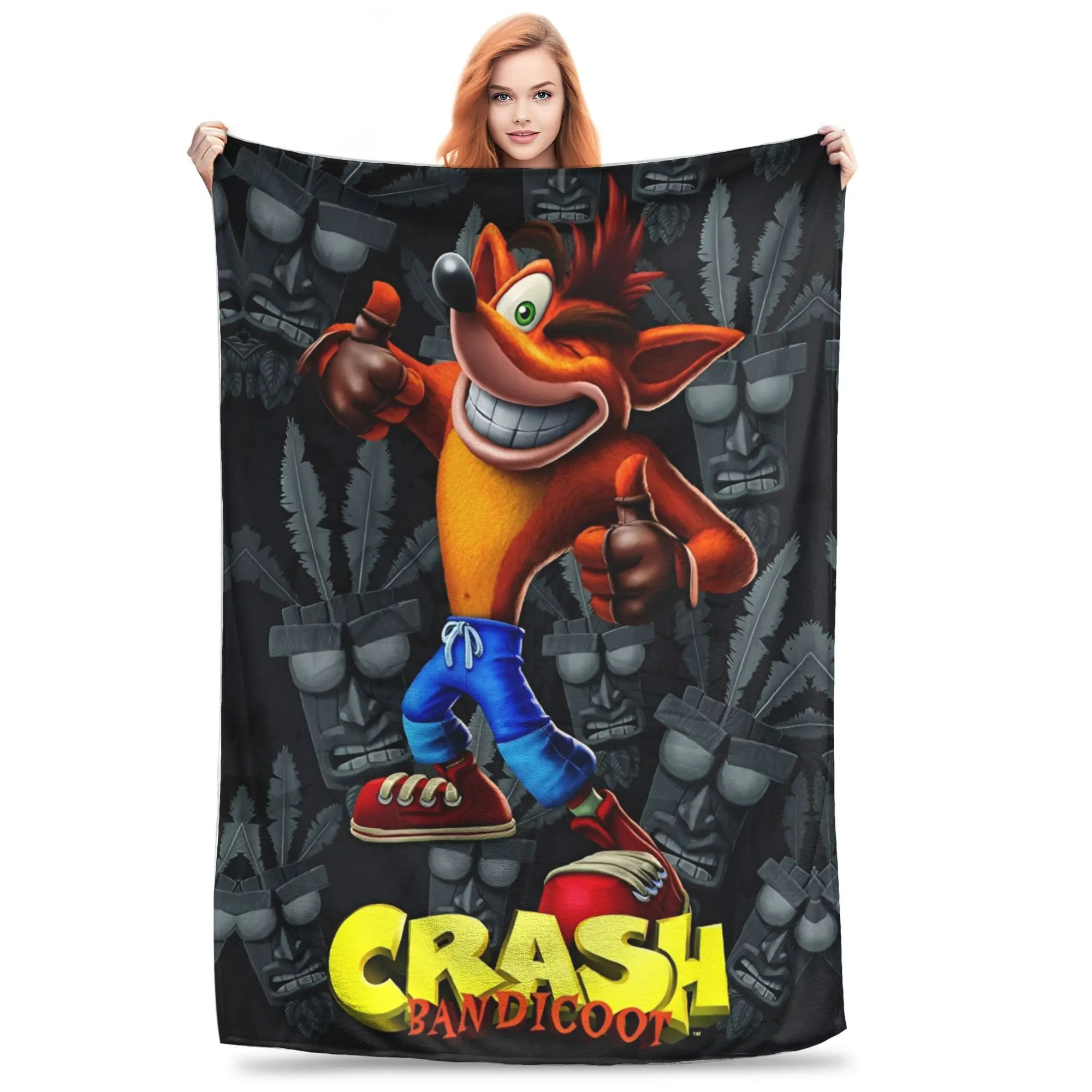 Crashs Bandicoots Cartoon Throw Blanket for Couch Video Game Soft Fuzzy Plush Blanket Multiple Sizes Bedspreads for All Seasons