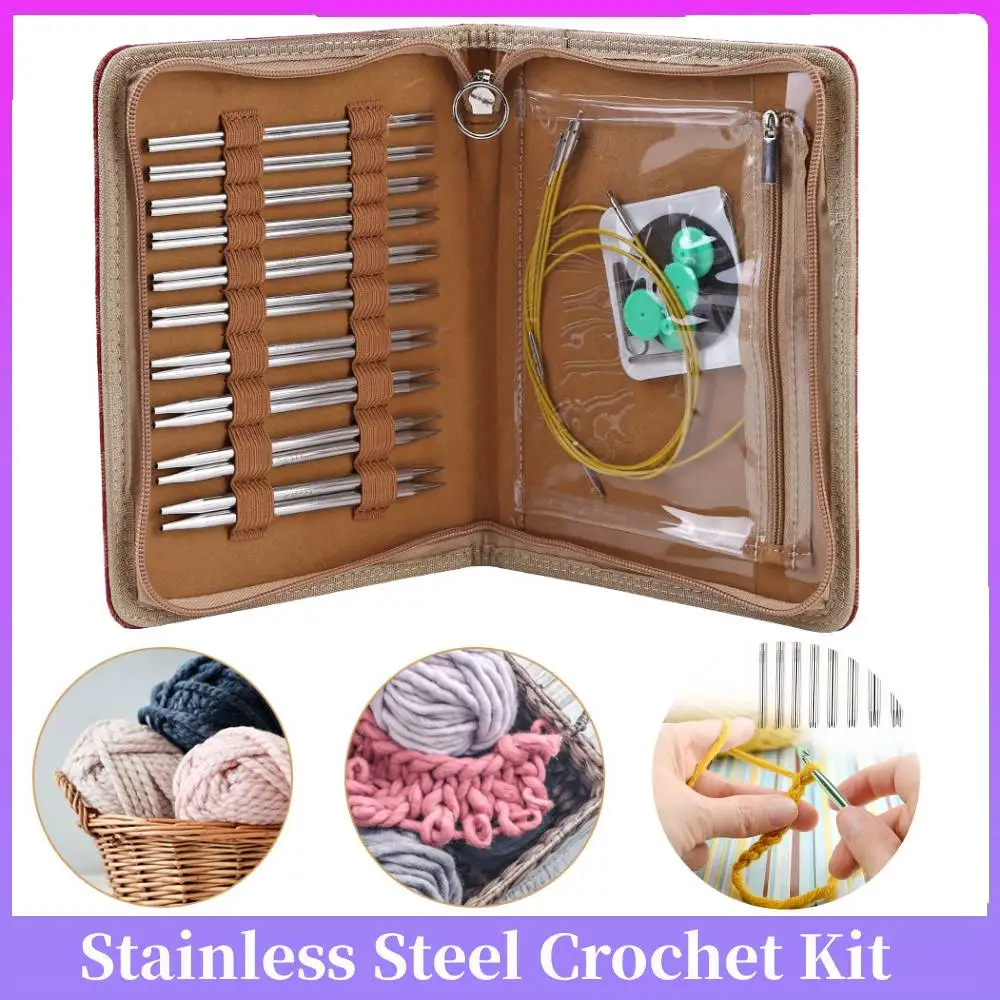 

Multifunctional Crochet Hook Kits Removing Circular Needle Crochet Needles Handmade Crafts PU Storage Bag for DIY Scarves Gloves