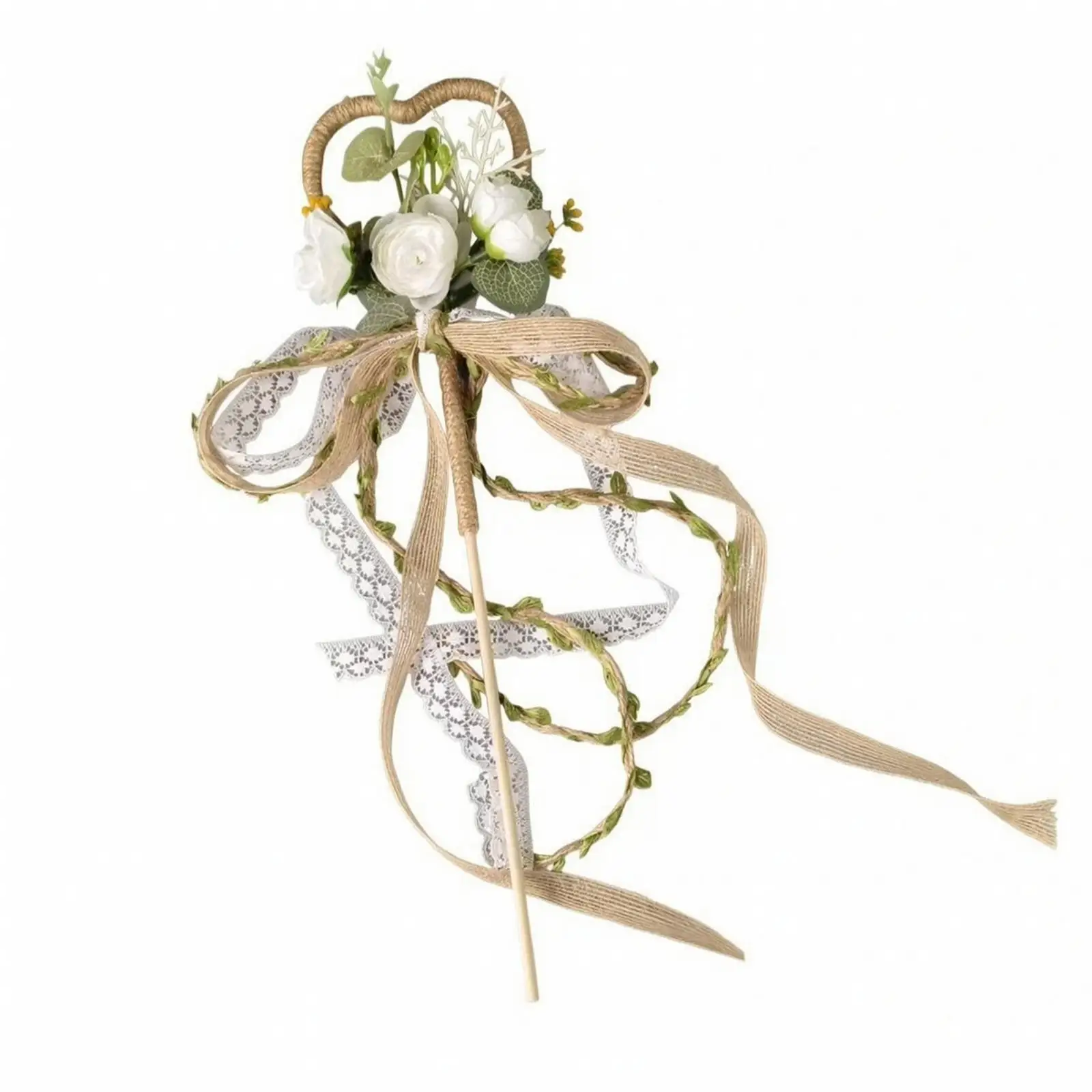 Decorative Flower Wand with Textile Petals and Foliage for Party Centerpiece Display