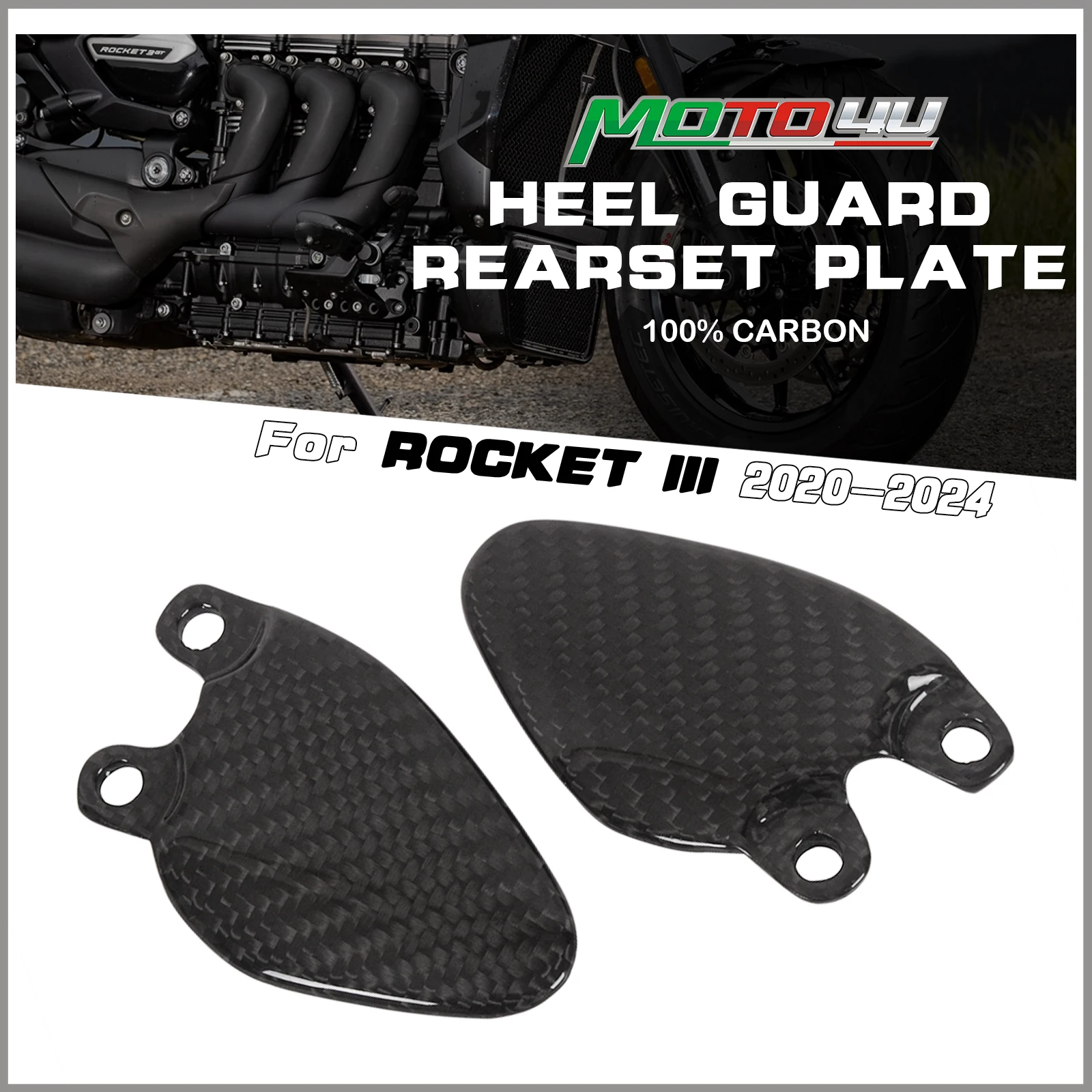 For Triumph Rocket III 2020-2021 2022 2023 100% Carbon Fiber Motorcycle Heel Guard Rearset Plate Foot Peg Protector 1 Pair