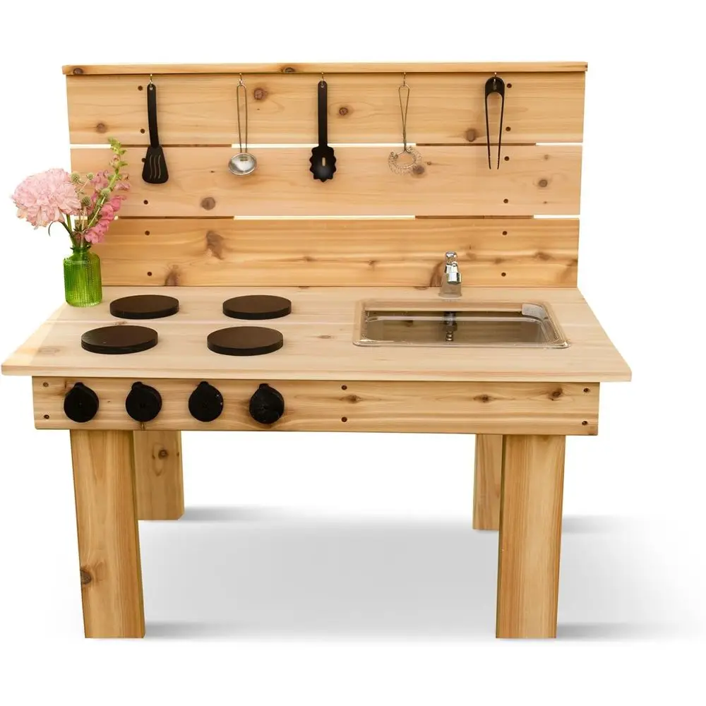 

Noble Toys Mini Mud Kitchen with unctional Stovetop Sink or Kids | Pretend Play Toddler Table with Running Water | Outdoor Plays