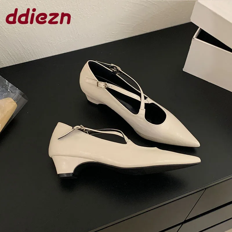 

Обувь с острым носком, женские туфли-лодочки Мэри Джейн на низком каблуке, новинка 2025, женские модные женские туфли на каблуке с пряжкой и ремешком
