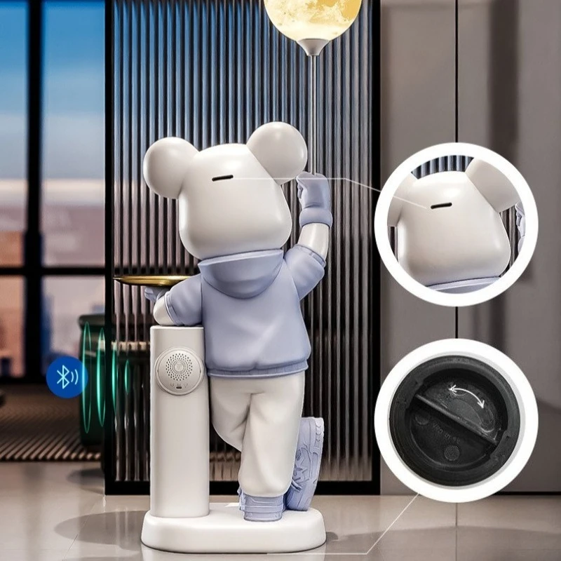 Cartoon Bear Sculptures Groot Living Room Ornaments with Moon Lamp Multifunctional Storage Tray Piggy Bank Luxury Figurines Gift