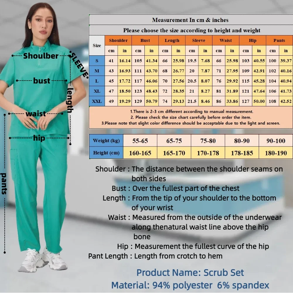 Classic New Nurse Scrubs Set Ms Nurse Accessories Medical Uniform Surgical Dental Clinical Top Pants Lab Workwear Clothes