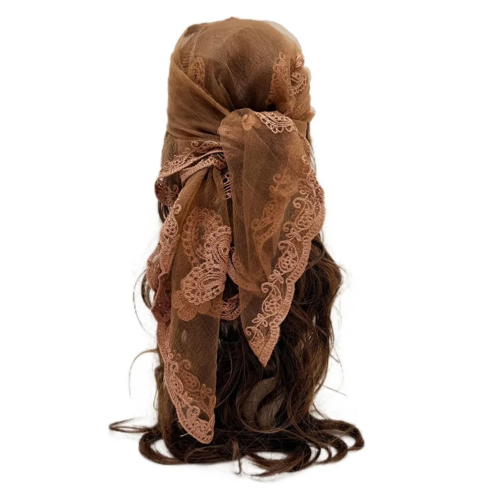 Embroidered Lace Embroidery Square Scarf Thin Lace Trim Cashew Flower Bandana Breathable Fabric Mesh Lace Shawl Headband