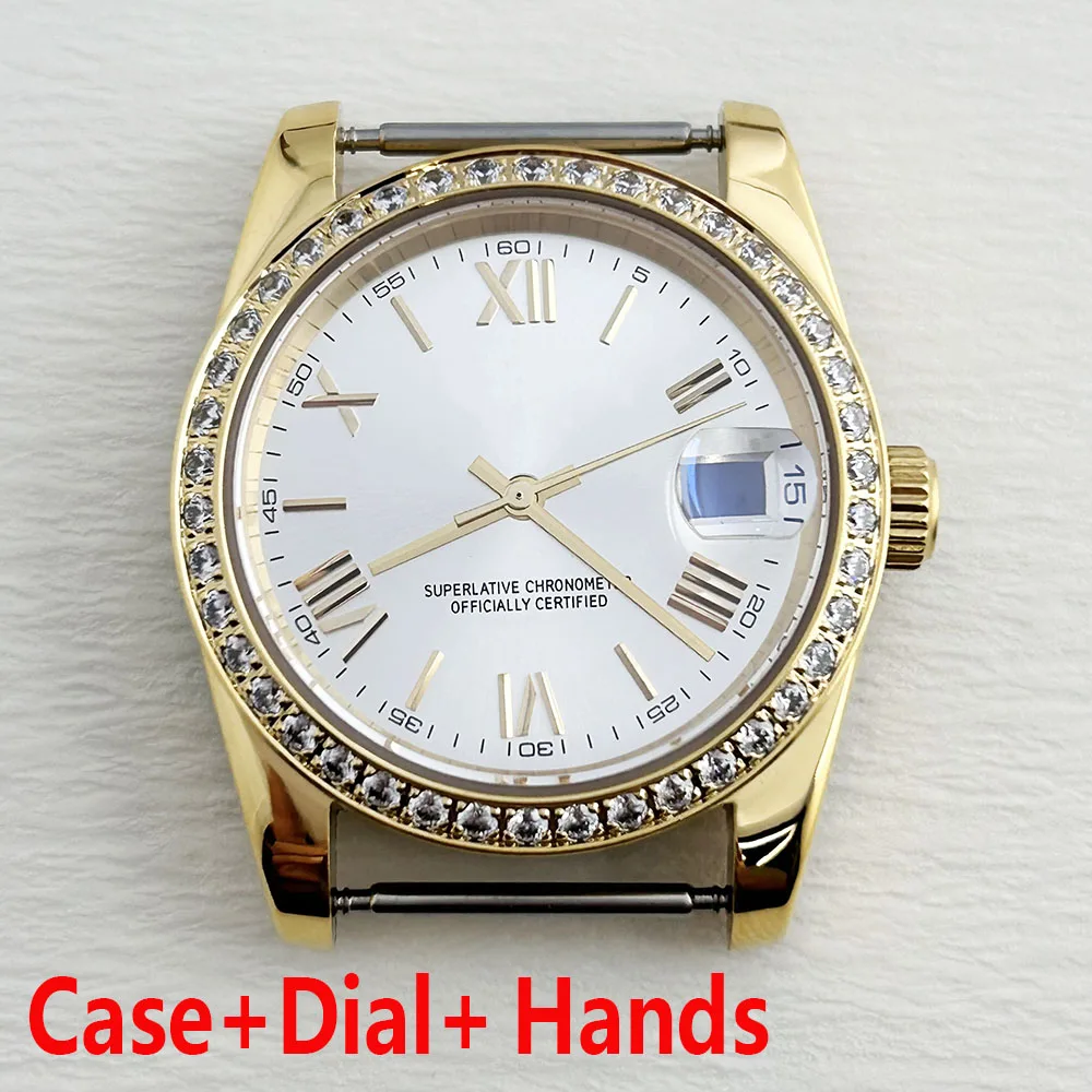 NH35 case diamond case Roman dial men's watch suitable for automatic mechanical watches with NH35 movement watch accessories