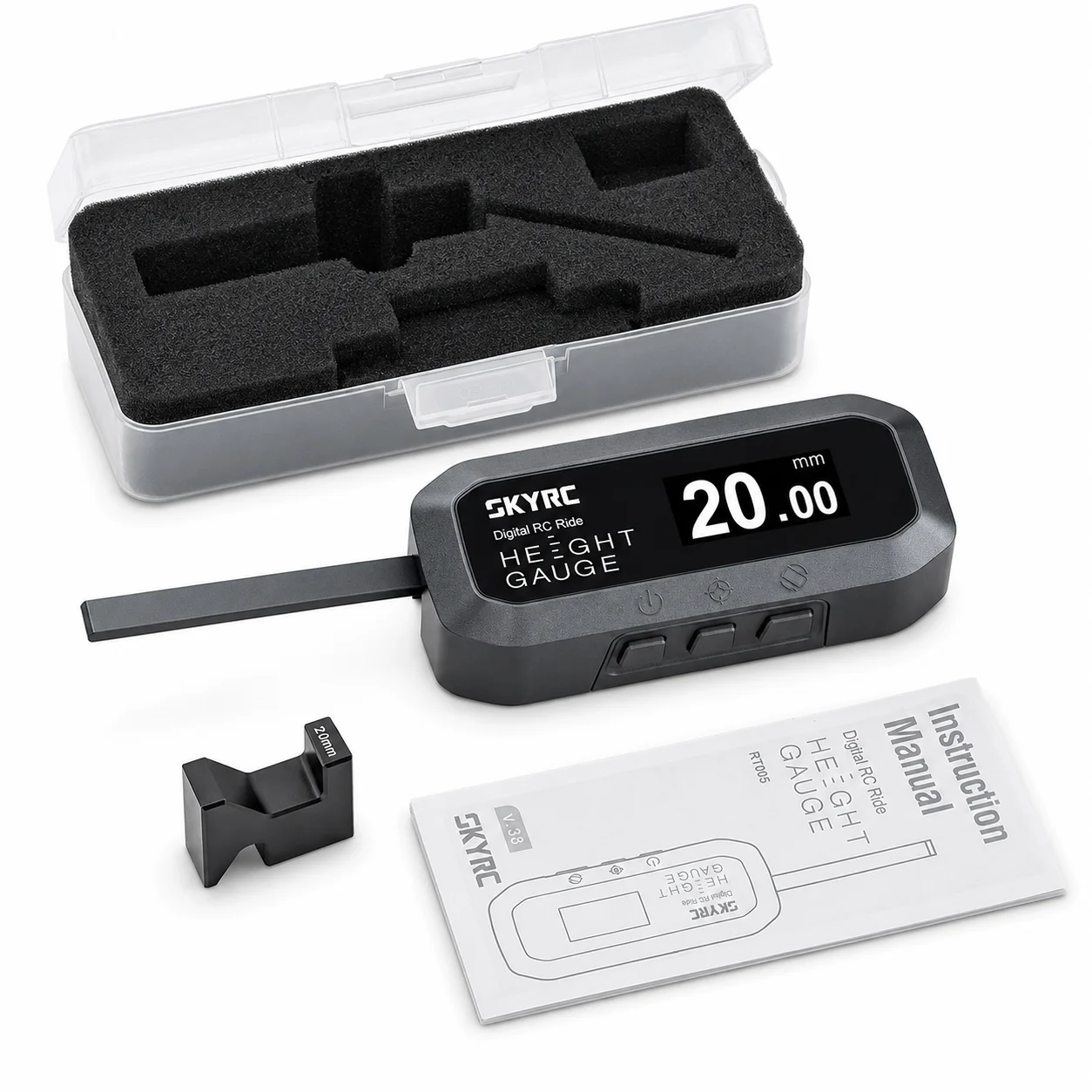 SKYRC Digital RC Ride Height Gauge, 2-38mm Range, 0.1mm Readout, 2mm Blade, 180 Degree Display, AAA Powered RC Car Setup Tool