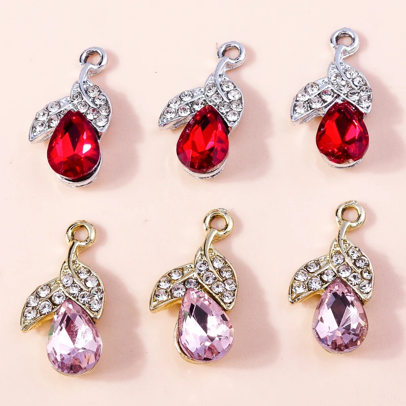10 Stück Niedliche Kristall-Metall-Anhänger in Form von Baumblättern und Blumen für Schmuckherstellung, Ohrringe, Halsketten, Armbänder, DIY-Bastelzubehör – Detail 7
