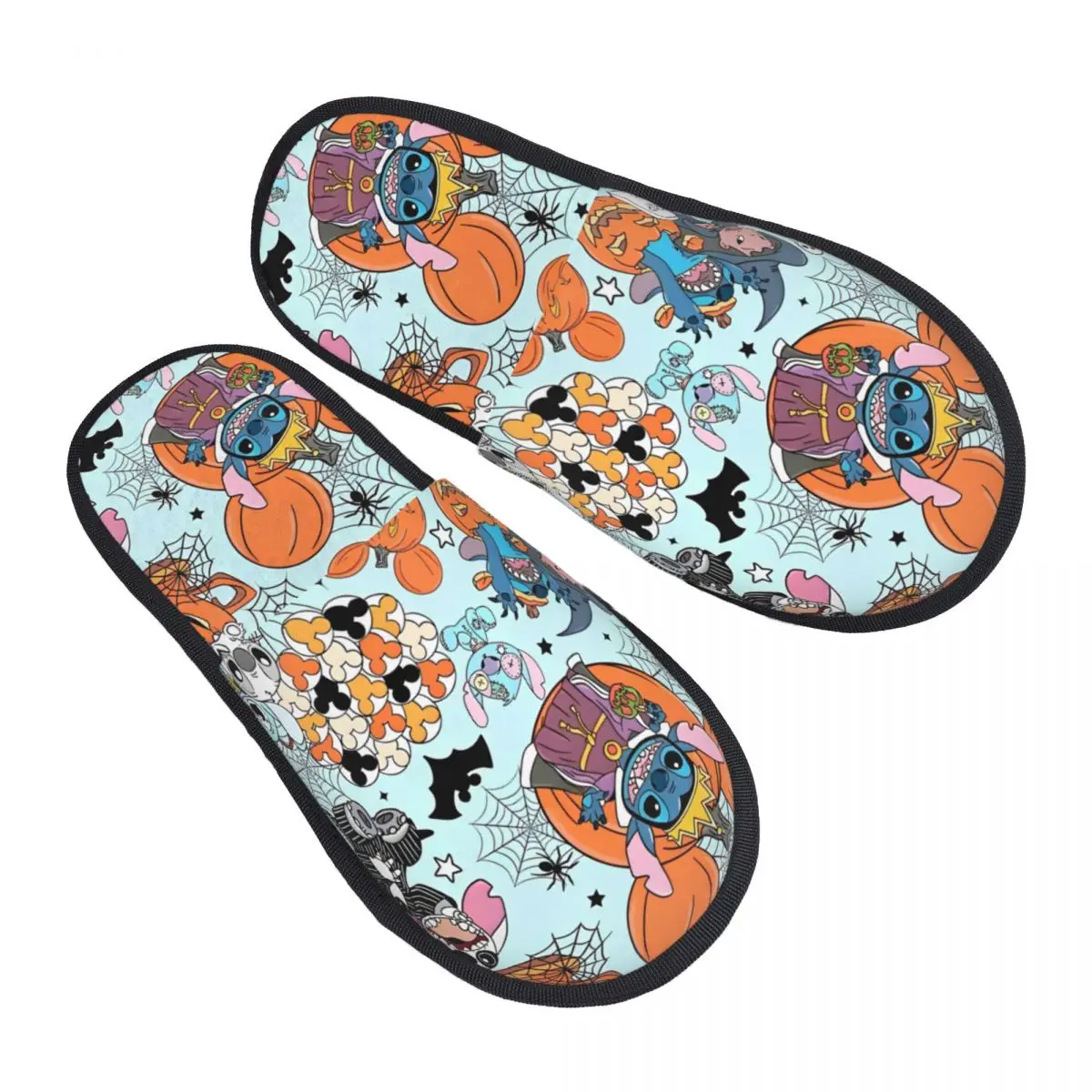 

Halloween Stitch Pumpkin Winter House Slippers Living Room Cozy Household Fur Slippers Slides Non Slip