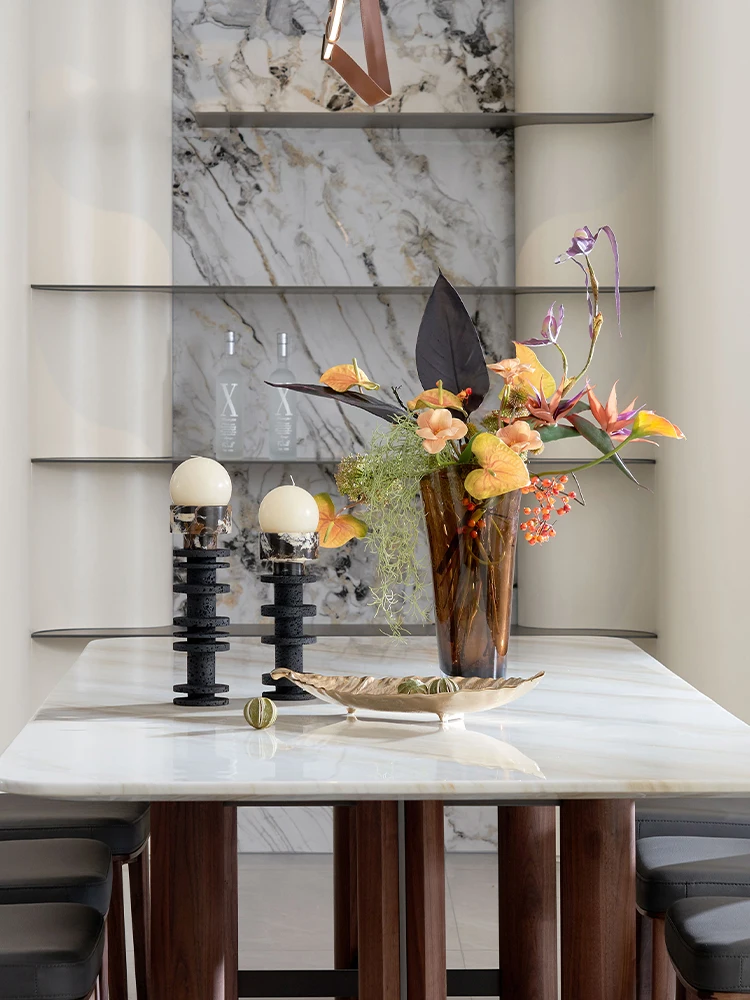 Mansion Fireplace Entrance Dining Room Table Tasgan Roman Column Decor Black Gold Travertine Patchwork Candlestick Ornament