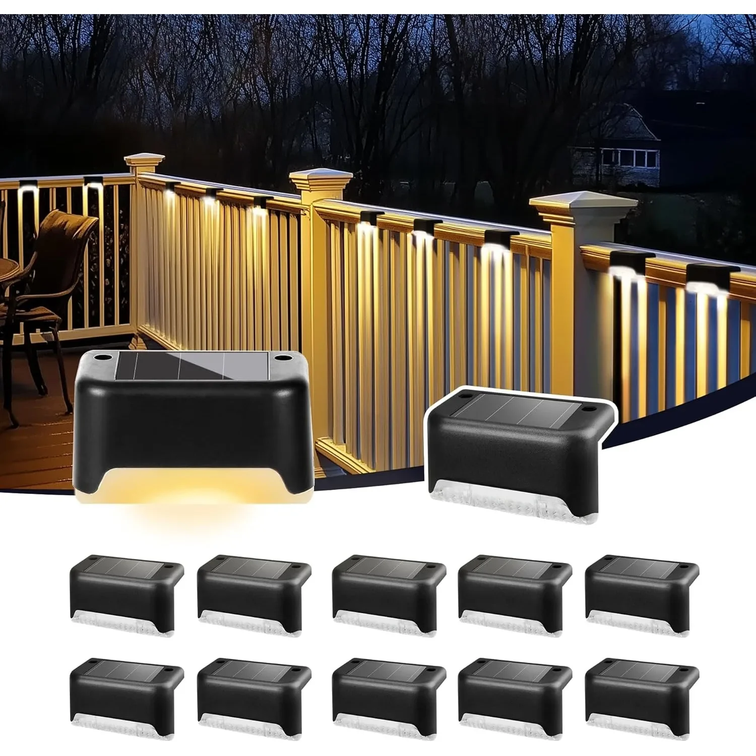 

Solar Step Lights Waterproof LED Lights for Outdoor Stairs, Steps, Fences, Patios, Yards, Porches and Balconies