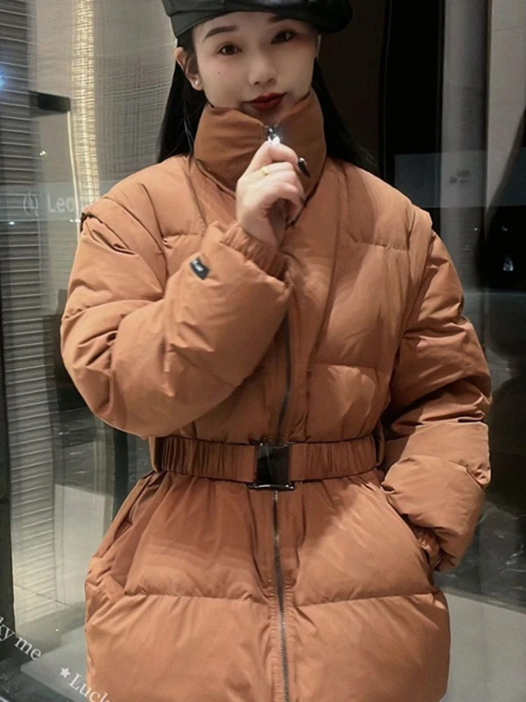 Removable White Duck Down Jacket Vest Coat 2025 Winter New Belt Slim Thick Warm Parkas Two-Wearing Korean Fashion Women Clothing