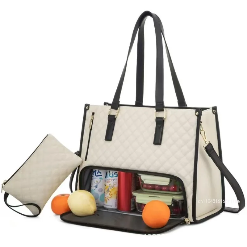New Women's Laptop Bag Fashion High Quality Lunch Box Insulation Bag Solid Color Versatile Women's Multi Functional Storage Bag