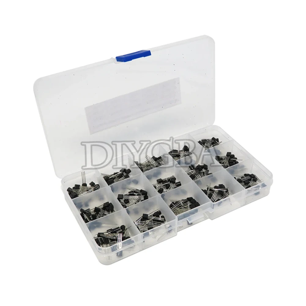 600PCS 15Value x 40Pcs Transistor TO-92 Assortment Box Kit Transistors 2N2222 2N3904 2N3906 C945 S8050 Direct-plug triode box