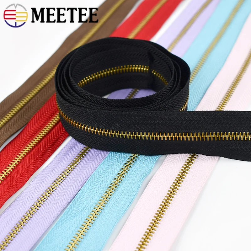 3/5Yards 3# Metal Zipper Tapes Sewing Continuous Zip Decorative Zippers Repair Kit Bags Clothes Jacket Closure Zips Accessories