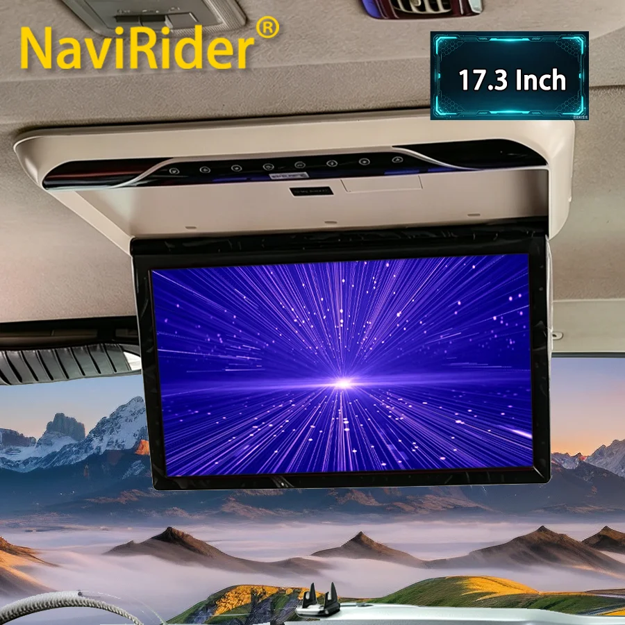 Universal Flip‑Down Car Overhead Ceiling Monitor MP5 Multimedia Player Card Local Media Playback 17.3 Inch Local Media Playback