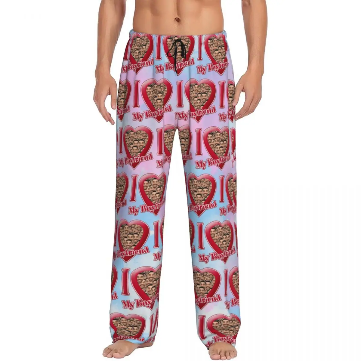 

Пижамные штаны с изображением бойфренда на заказ, мужская одежда для сна с эластичным поясом, подарок на день Святого Валентина, штаны для сна с карманами