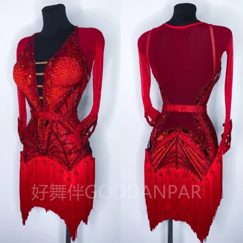 Laint dance dress latin wear Jive Chacha Latin Dancewear ballroom dancing dress color red  see through