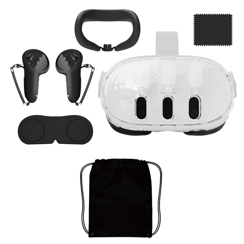 Kit de protection de masque VR pour Meta Quest3, housse de rangement anti-poussière pour casque, housse de protection portable en silicone Grip