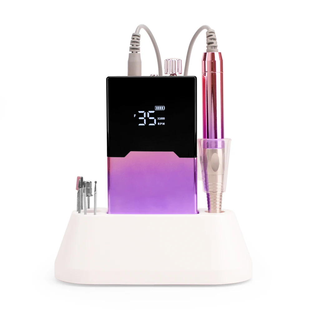 Lime à ongles électrique sans fil portable pour salon, machine à brosser, lime électronique pliable avec base de chargement, ajouter une étiquette, 35000