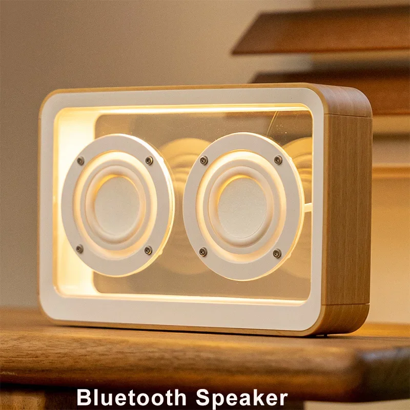 Transparent Retro Bluetooth Speaker with Dual Horn Portable Wireless Stereo Soundbar Elegant Music Player Bedroom Night Light