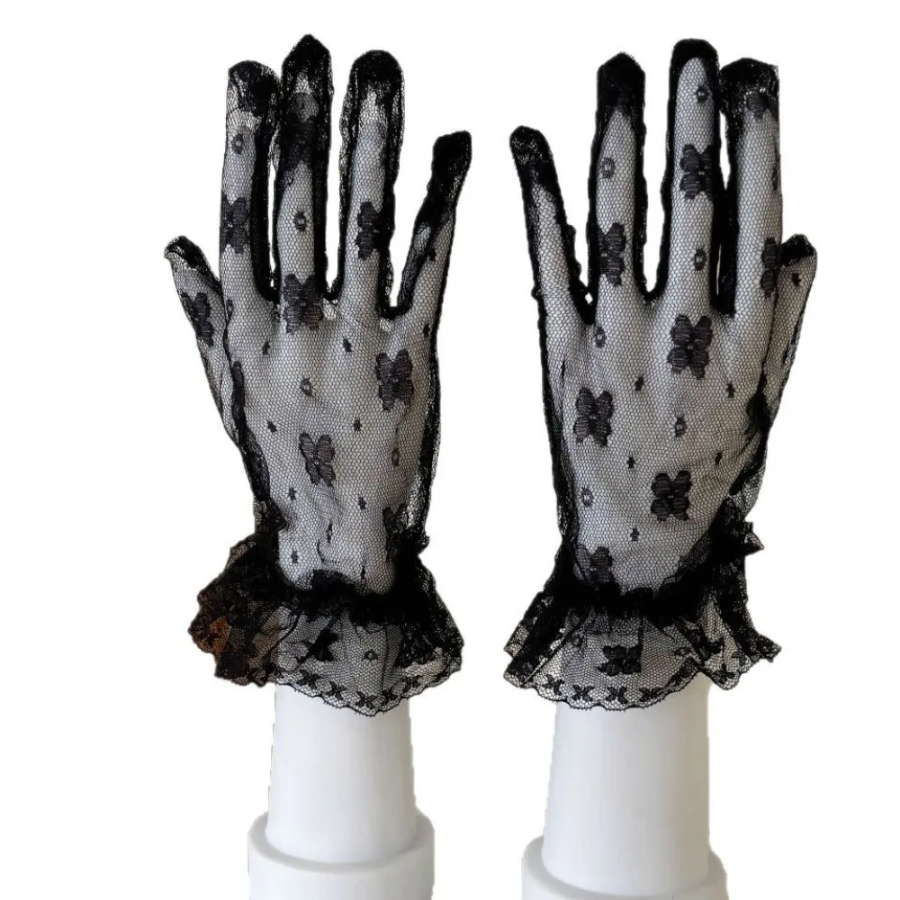Fashion Mesh Lace Gloves Thin Lightweight Gauze Bridal Gloves Non-slip Breathable Tulle Gloves Photography