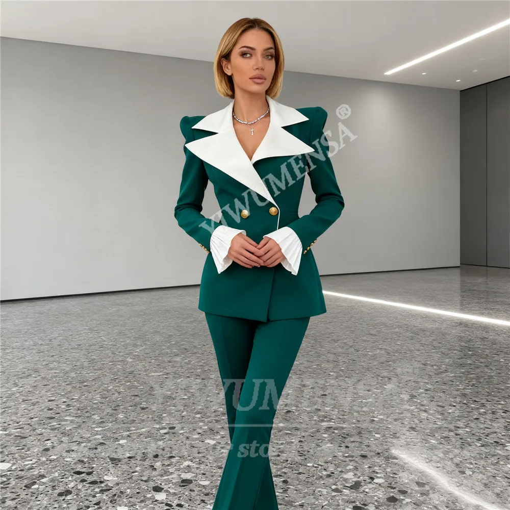 Unique Design Suit Attire For Women 2 Piece Set Double Breasted Jacket Pants Customized костюм женский Lady Blazers