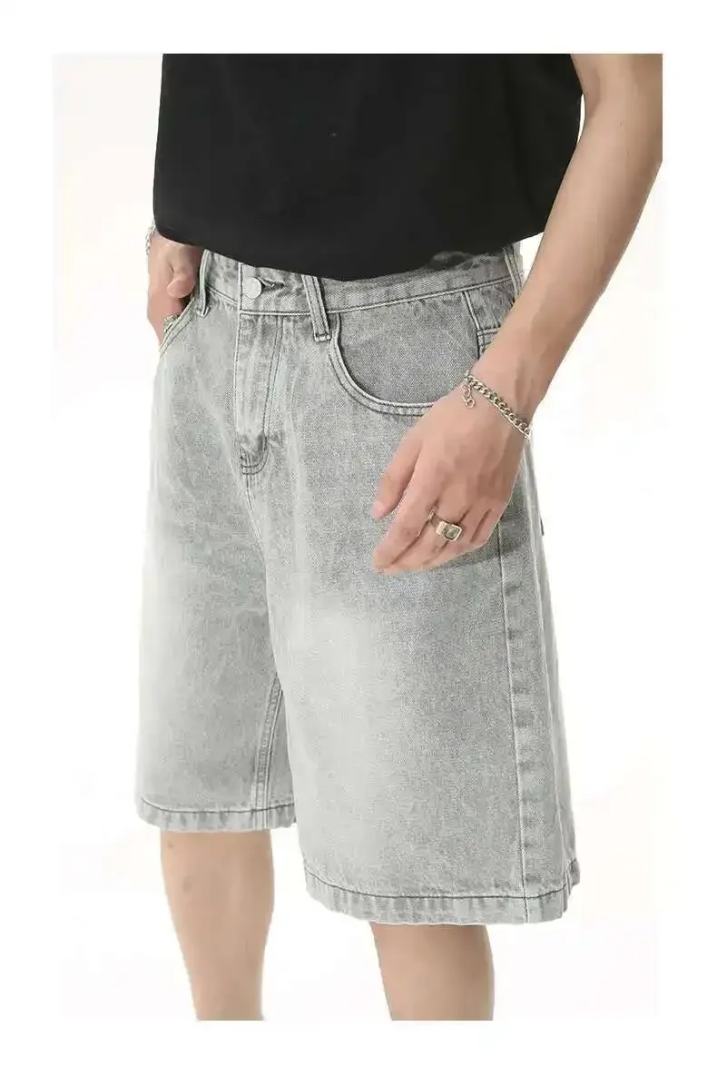Summer Denim Shorts Men's Loose Korean Style Retro Short Jeans Fashion Washed Casual Knee Length Pant New Streetwear