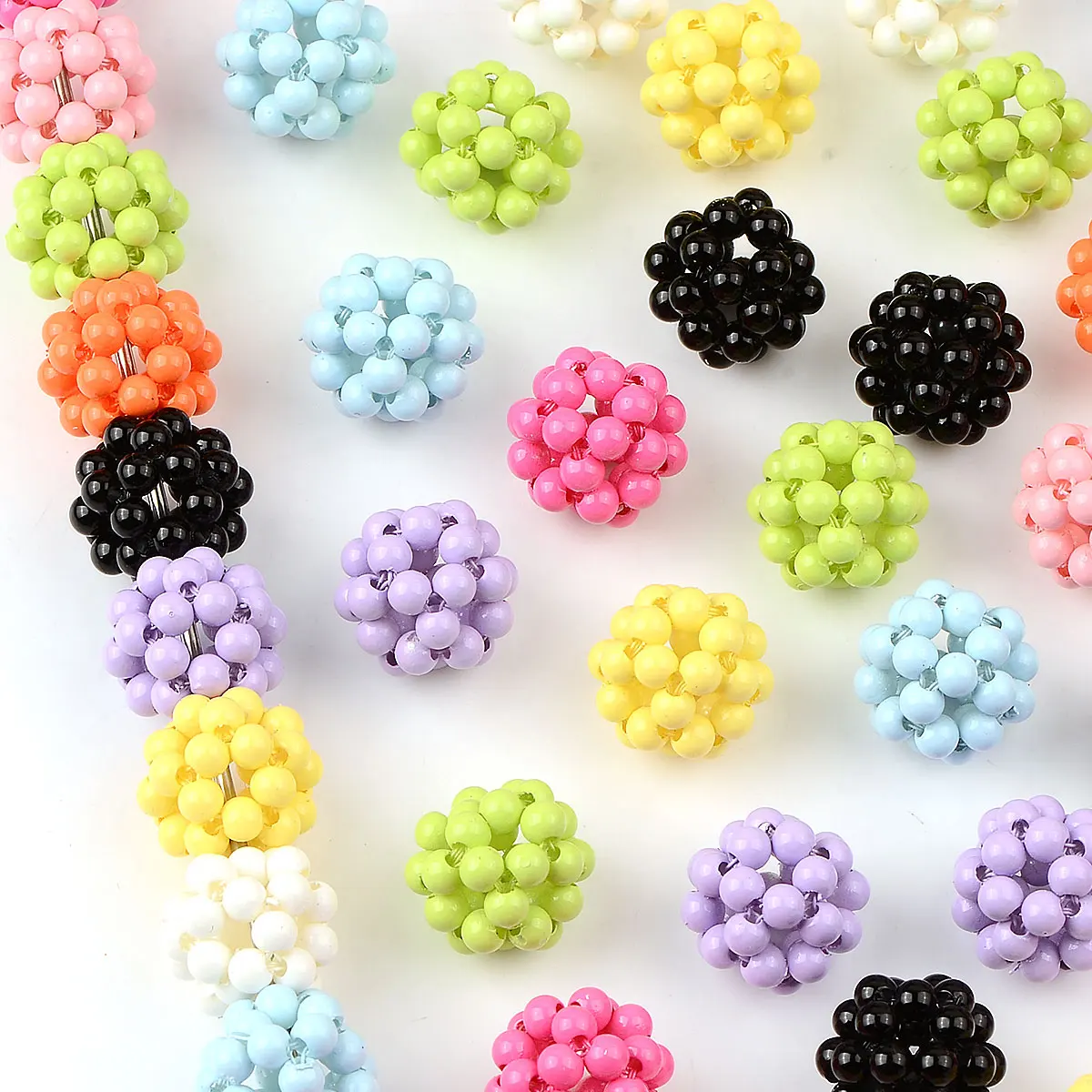 8pcs 1.5cm Random Color Mix Ball Shape Acrylic Beads Hand-Strung Rice Beads Acrylic Beads For Jewelry Making Diy Accessories
