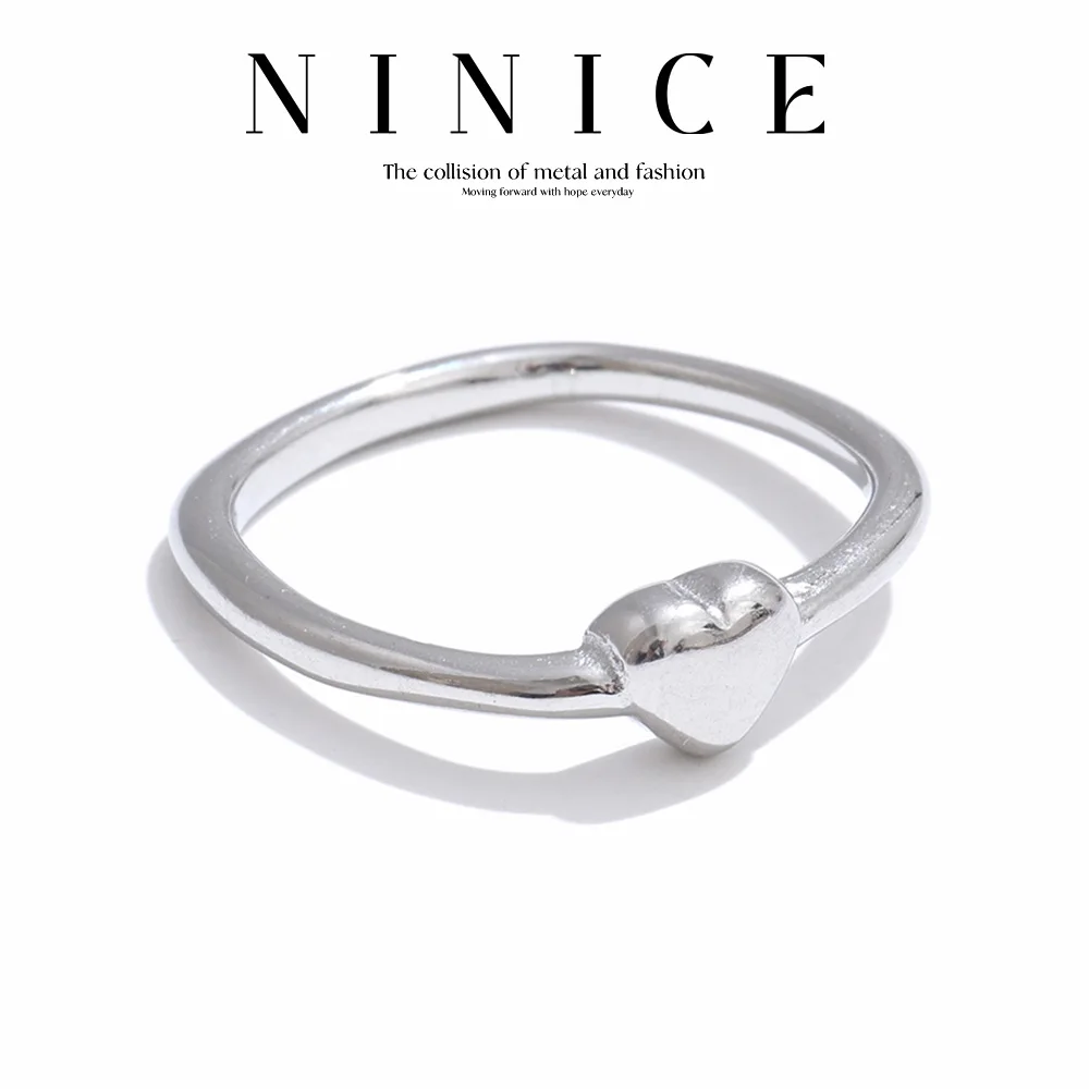 NiNice Stainless Steel Ring Simple Heart-shaped Romantic Sweet Design Sense Fashionable Waterproof Selection Jewelry Gift Wholes
