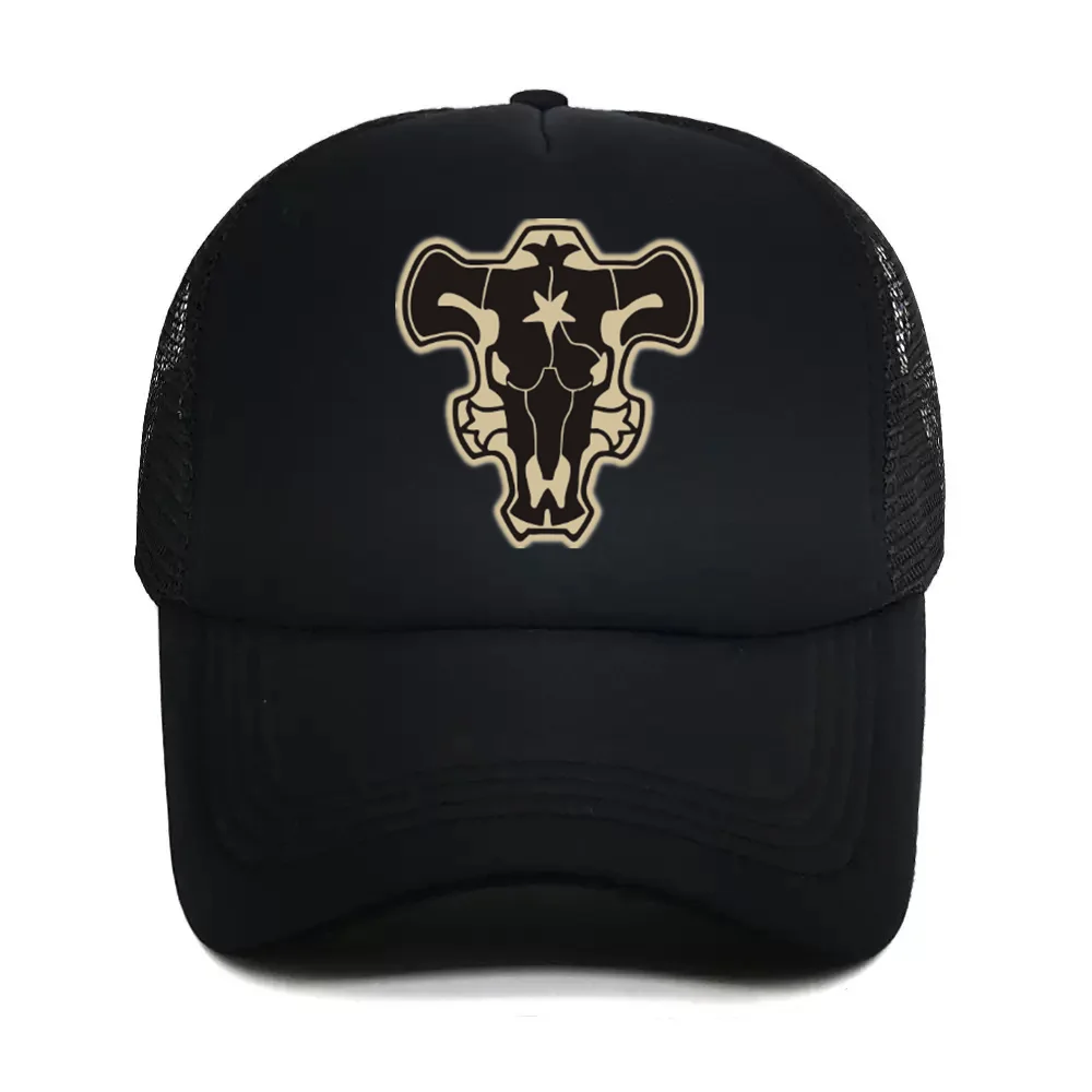 Berretto da baseball anime Trifoglio nero Logo dell'imperatore Asta Cappello da cavaliere magico Cosplay Cappelli in rete stampati Regalo con emblema regolabile unisex