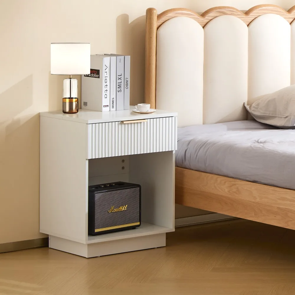 

NightStand with One Drawer&Shelf White, Nightstands
