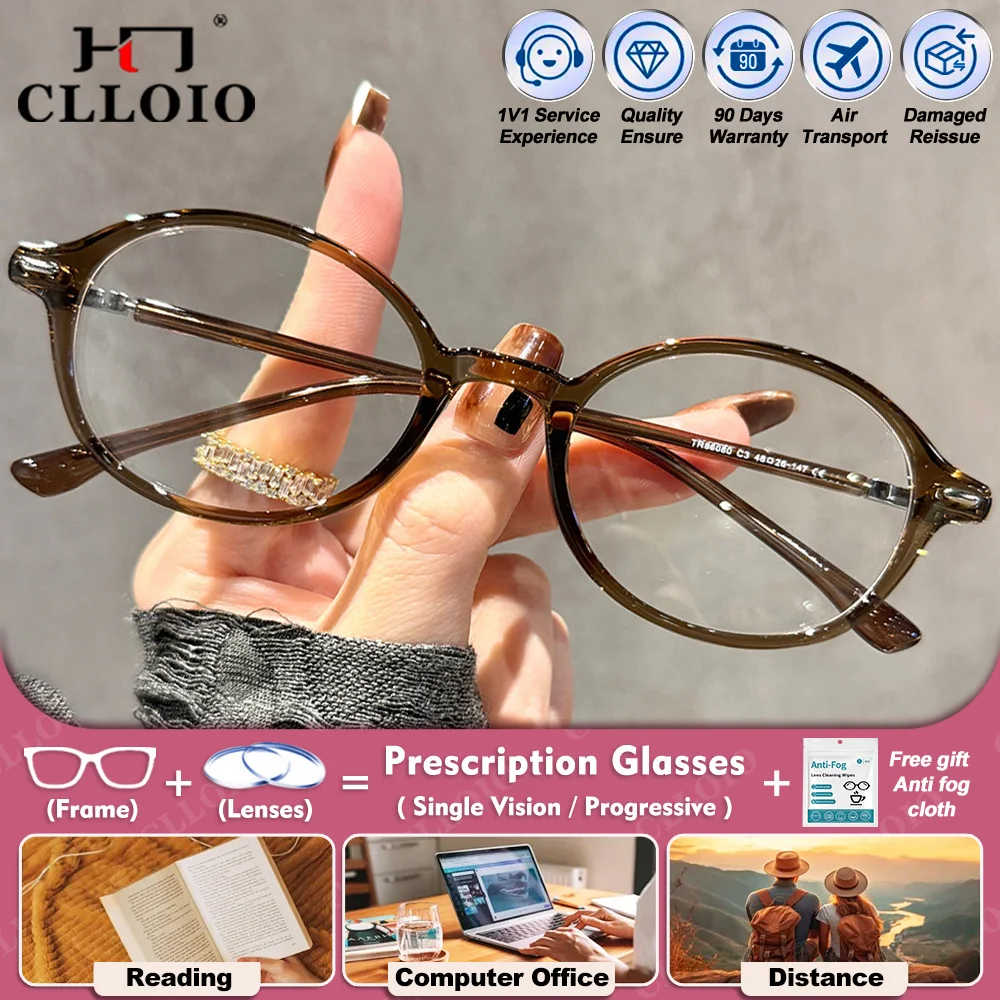 

CLLOIO Trendy Women Oval Frame Photochromic Myopia Prescription Glasses Classic Blue Light Filter UV Protection Reading Eyeware