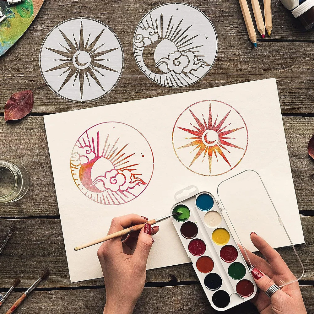 12 pcs Moon Sun Clouds Stars Paint Stencils Sun Stencils Reusable Painting Stencils DIY Painting on Wooden Wall Furniture