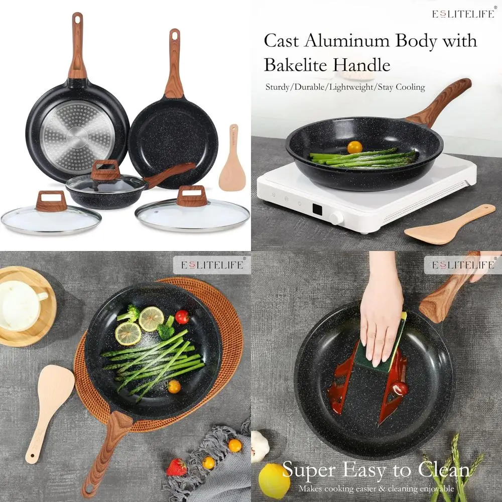 

Ceramic Coated Nonstick Frying Pan Set with Lids, Safe for All Cooktops, PTFE and PFOA Free, Black
