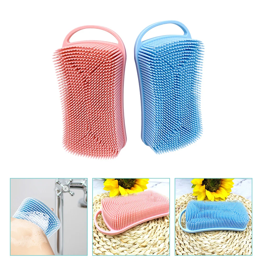 

2Pcs Silicone Bath Brush Hook Hanging Double-Sided Shampoo Scrubber Soft Massage Shower Brush Body Baby Washing Tool