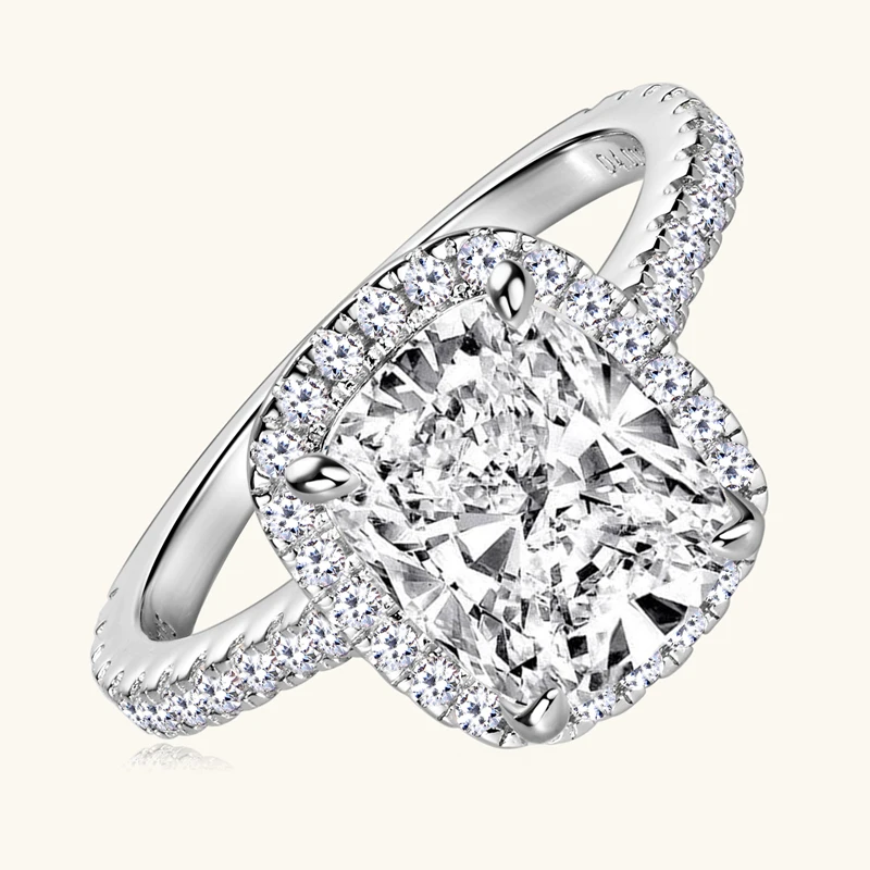 Ehhai GRA Certified 4CT Cushion Cut Moissanite Diamond Ring Band for Women S925 Sterling Silver Wedding Party Fine Jewelry Gifts