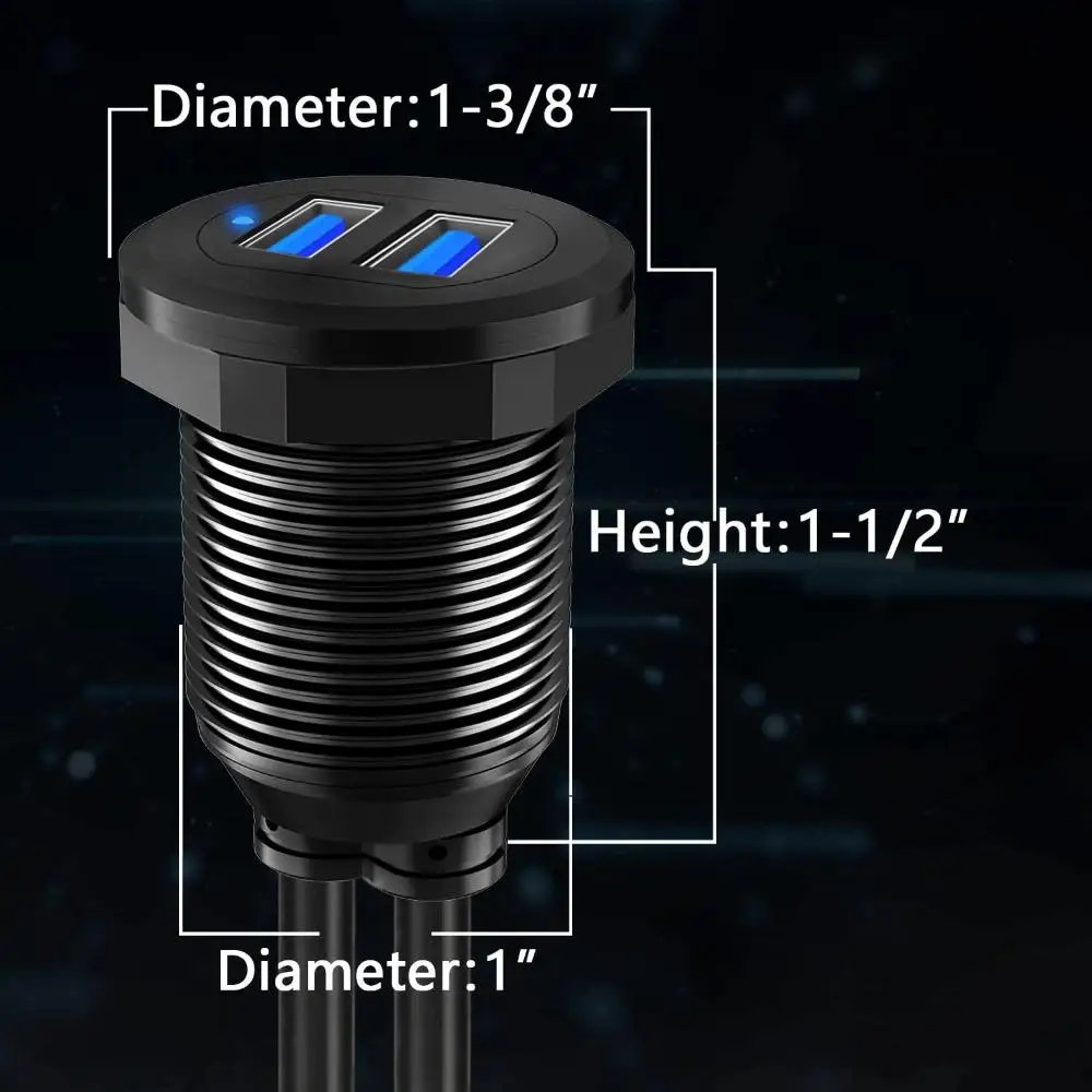 アルミ合金延長ケーブル,LEDインジケーター,USB 3.0,車,フラッシュマウント,トラック,ボート,オートバイのダッシュボード