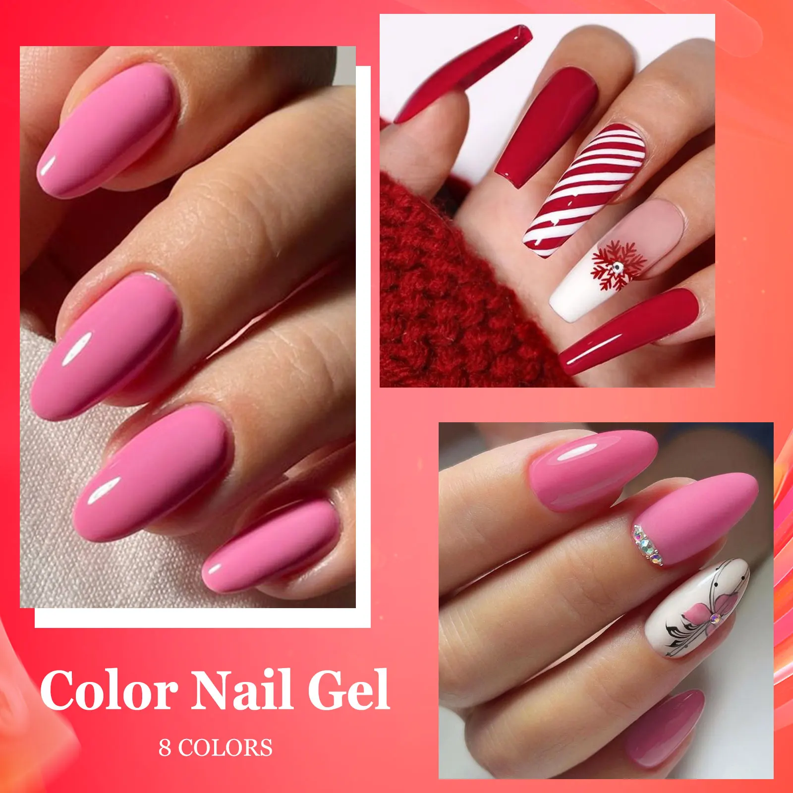 12-teiliges Gel-Nagellack-Set, rosa, rot, fluoreszierende Farbe, semi-permanent, Soak Off UV-Gel-Lack, Maniküre, Nagelkunst-Set, Basis- und Deckmantel