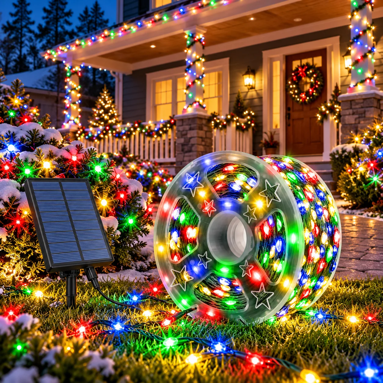 Christmas Lights, 300 LED Solar String Lights 100FT Outdoor Garden Fairy Lights, Green Wire IP65 Waterproof 8 Modes Solar Powered Decorative Lights for Christmas Tree Yard Patio Fence Party