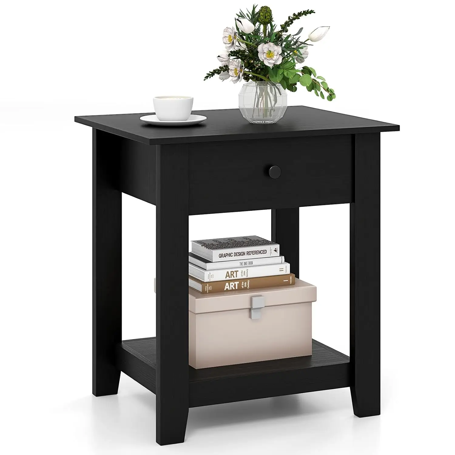 

Nightstand With Drawer, 3-Tier Modern Bedside Table With Open Shelf, Wooden Sofa Side End Table With Storage,, Customized