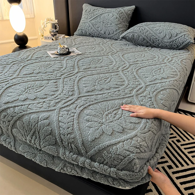 1pc/2pcs/3pcs Plush Thick Skin-friendly Warm Winter Fitted Sheet with Elastic Mattress Cover Suitable for Single and Double Beds